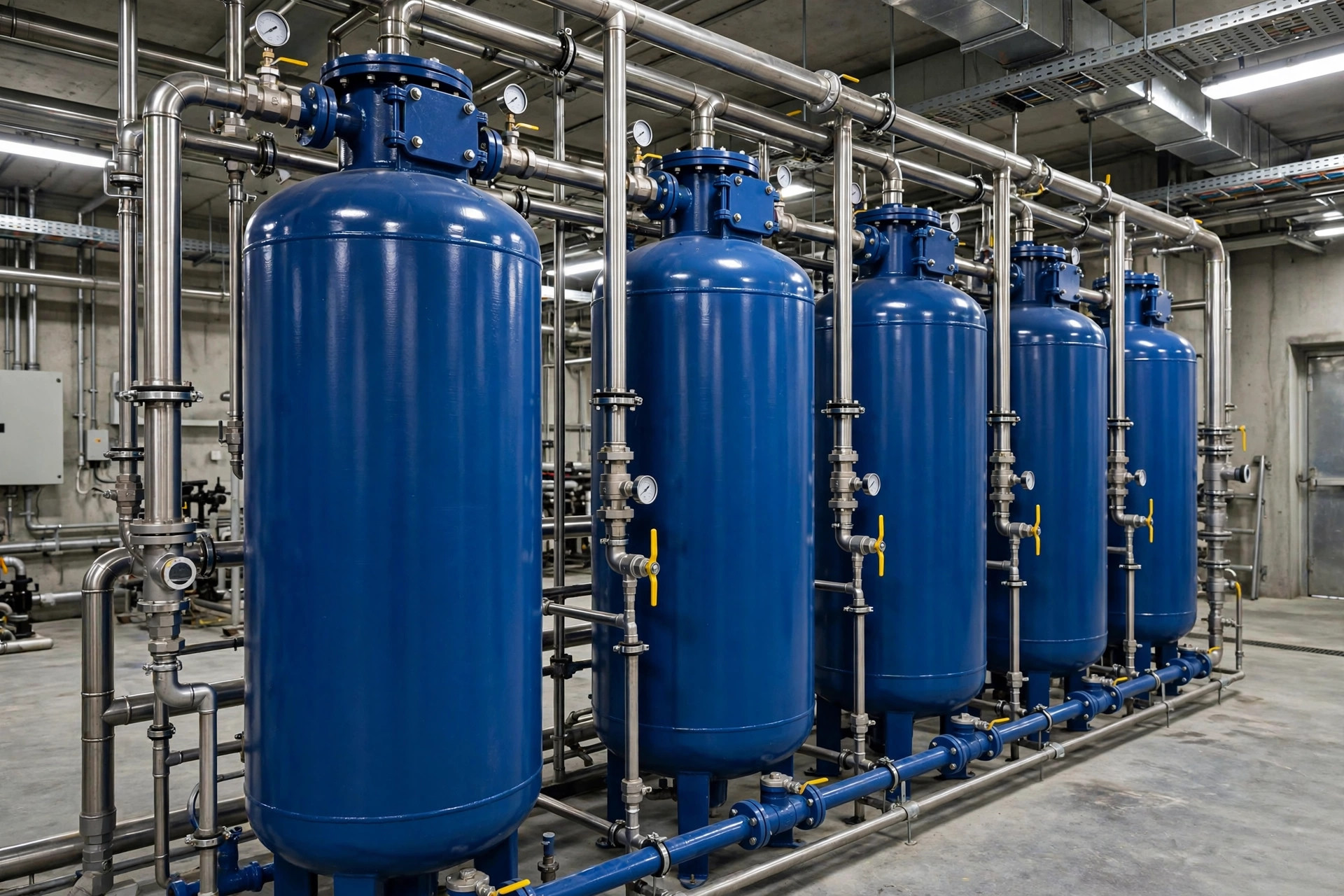 Commercial RO plant service Ahmedabad — industrial RO plant pipes serviced by Nyasa Enterprise