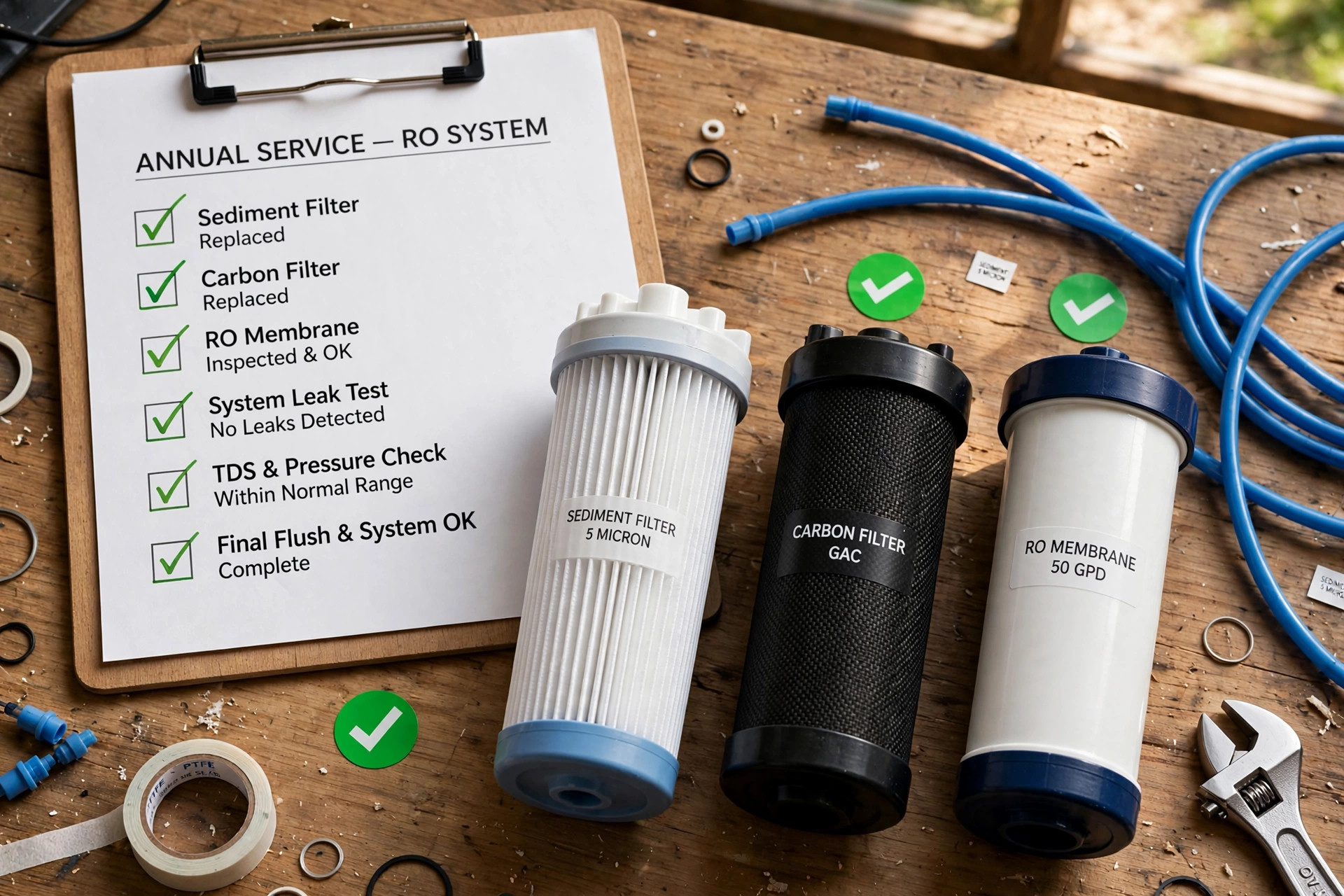 RO system service in Ahmedabad — technician following a complete maintenance checklist during doorstep servicing