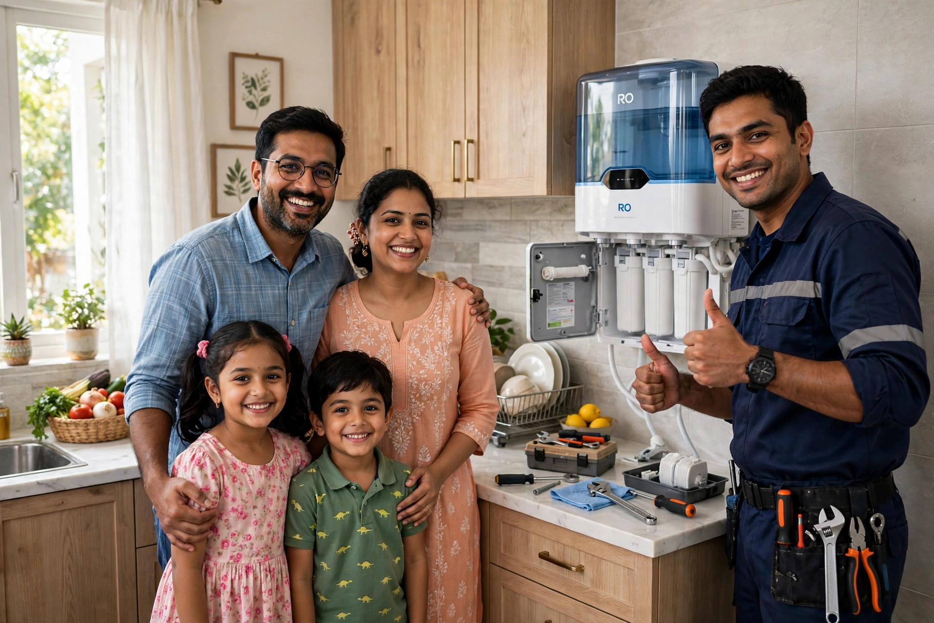 Happy customer after same-day RO system service at home in Ahmedabad by Nyasa Enterprise