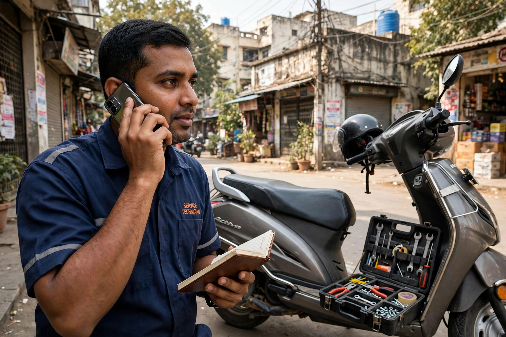 Doorstep RO technician Ahmedabad confirming a booking on the phone before a same-day visit