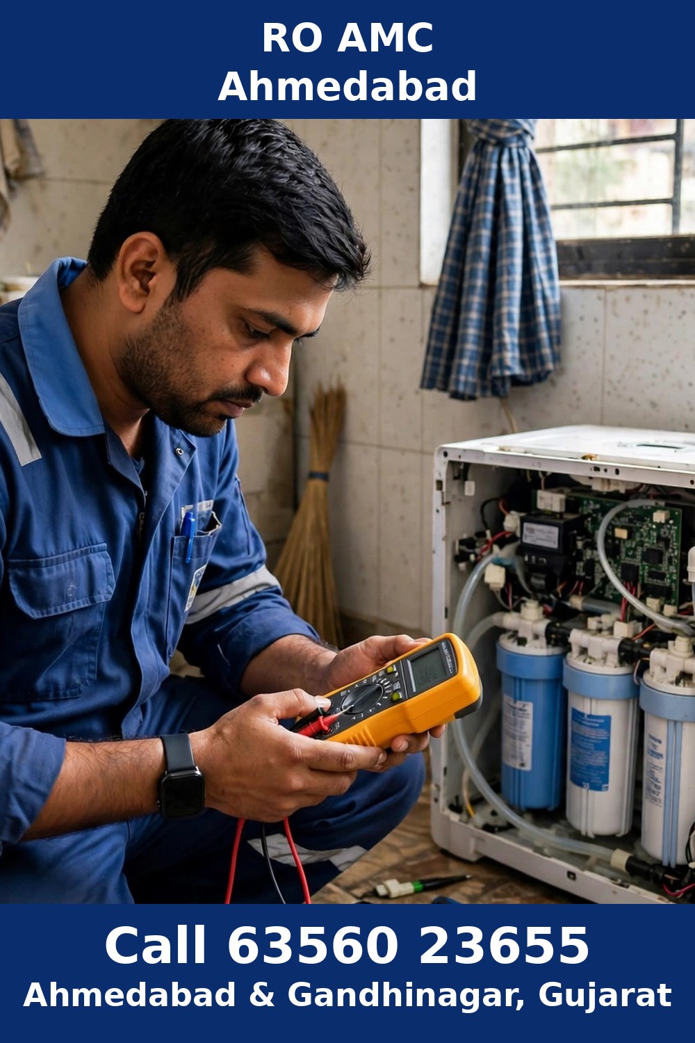 RO AMC Ahmedabad — technician doing annual RO maintenance check in Ahmedabad