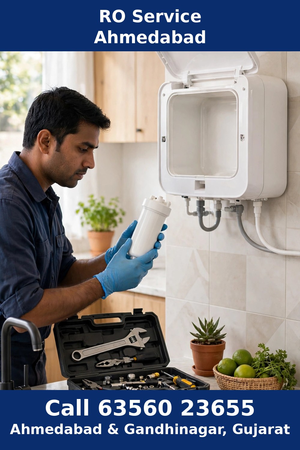 RO service Ahmedabad — technician doing doorstep RO service in Ahmedabad